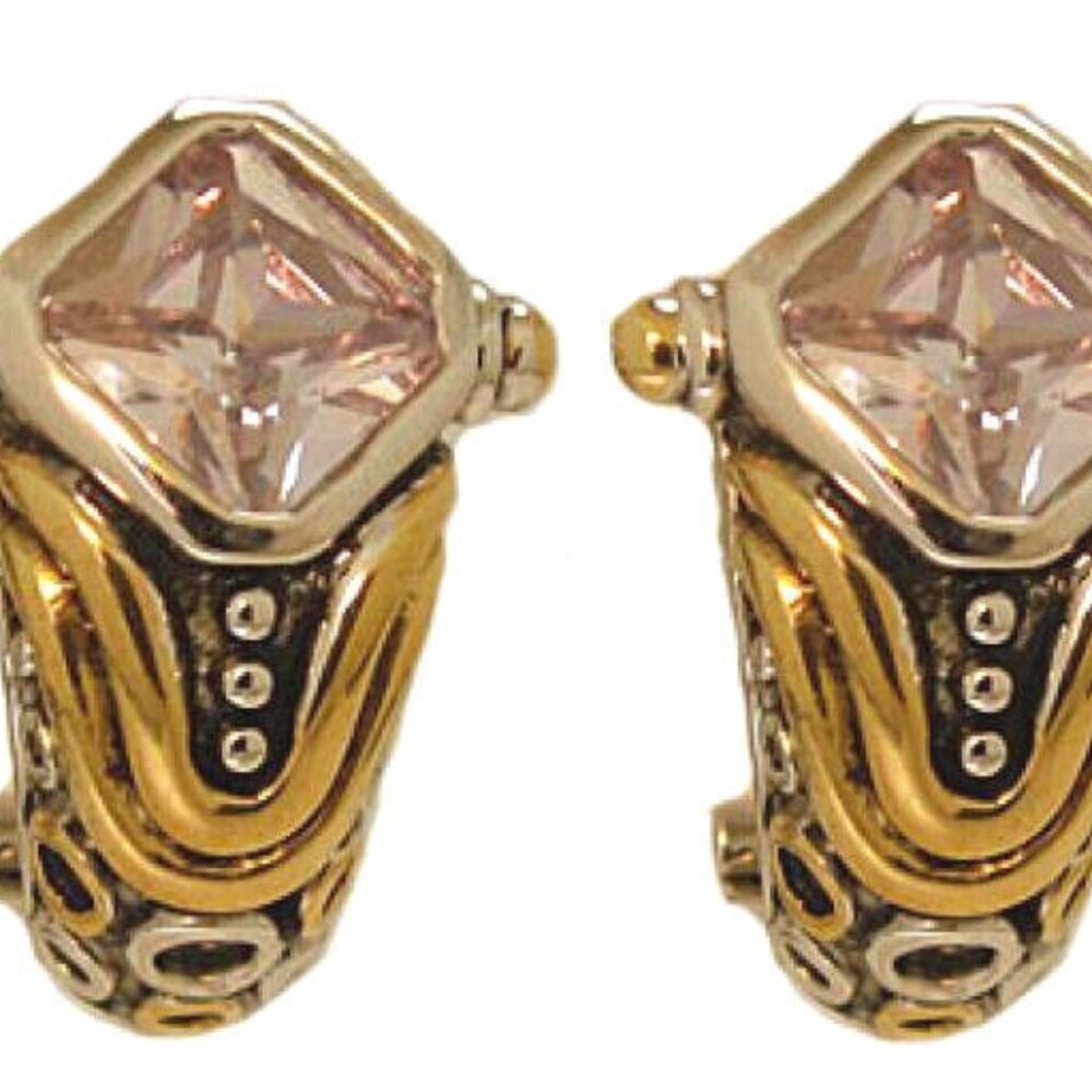 CZ trillon lavender silver earrings 18kt yellow gold swarovski elements hoop NEW